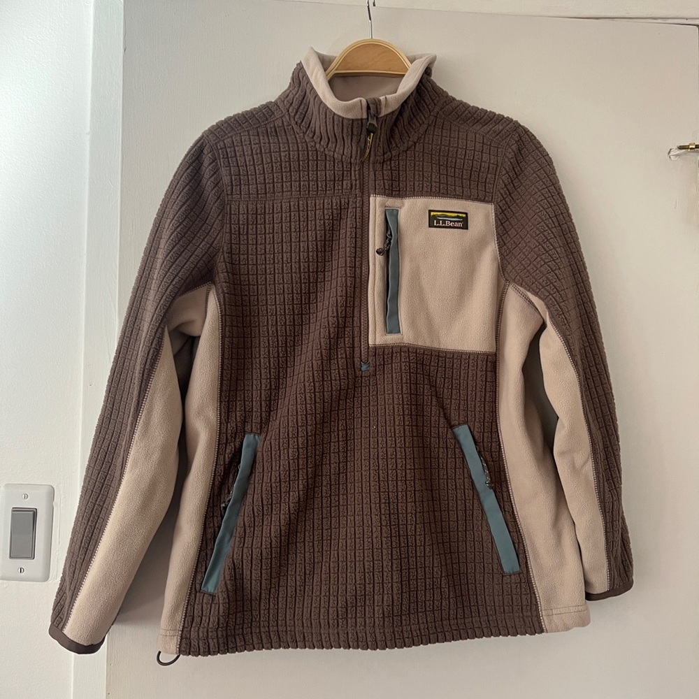 L.L.Bean Brown and Blue Waffle Fleece Quarter or Half Zip